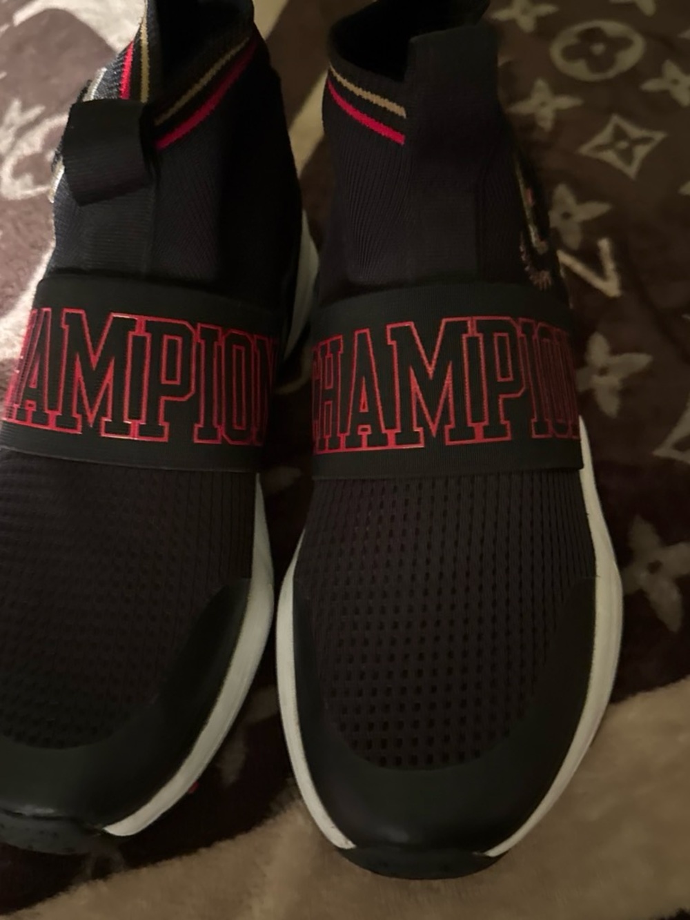 Champion Men's or Women Slip-On Sneakers in Black with Red Detailing
